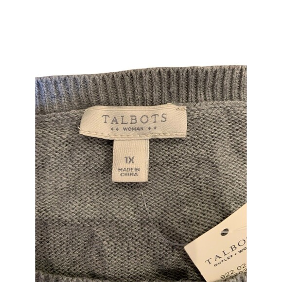 Talbots Women’s Sweater Plus 1X Gray Skiing Girl Scene Round Neck Pullover NWT - Picture 4 of 6